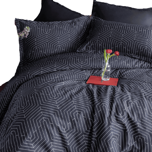 Obliečky z bavlneného saténu STRADA BLACK 140x200 / 70x90 cm.